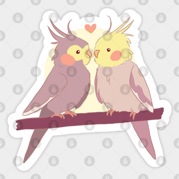 Cute cockatiel birds art Sticker by Yarafantasyart